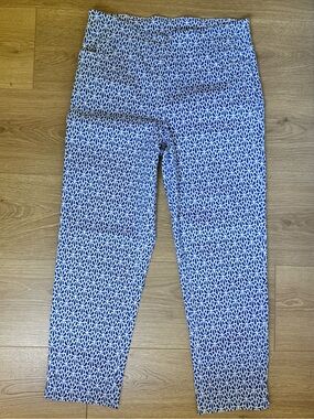 SlimSation Women’s Pull On Ankle Pants Size 8 Blue‎ and White Pattern Style